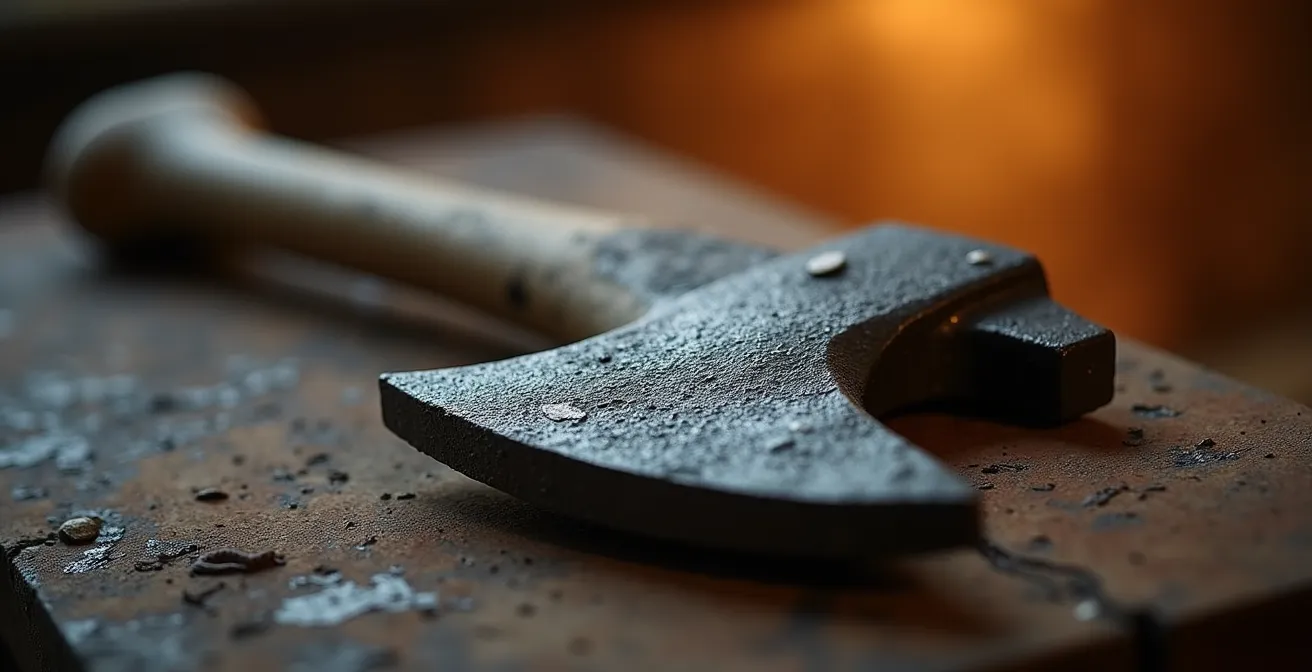 Vue macro de la fonte épaisse d'un poêle à bois sans composants électroniques